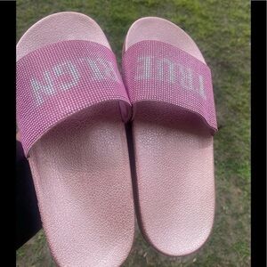 TRUE RELIGION pink and silver  slippers , …​